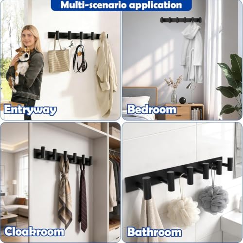 Matte Black Coat Rack Wall Mount - 6 Hooks, Heavy Duty Stainless Steel Wall Hooks for Towels, Coats, Robes, Bags, Hats, Keys, Wall Coat Hanger for Bathroom,Entryway,Kitchen,Hotel,Bedroom,Office, 2Pack - color: Matte Black, size: “T“ Shape 6 Hooks 2 Pack