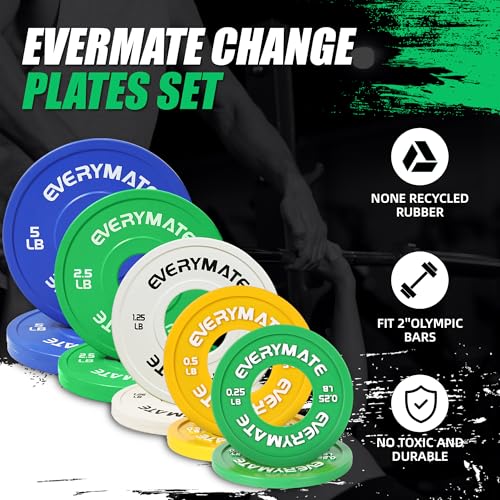 EVERYMATE Change Weight Plates 1.25LB 2.5LB 5LB Set Fractional Plate Olympic Bumper Plates for Cross Training Bumper Weight Plates Steel Insert Strength Training Weight Plates - color: 19LB (0.25+0.5+1.25+2.5+5) x2