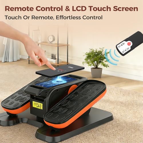 ESL Under Desk Elliptical, Electric Elliptical Leg Exerciser for Seniors | 12 Speed Adjustable, Quiet Elliptical Exercise Machine with Remote, Seated Pedal Exerciser with Strap, Portable - color: Orange Black