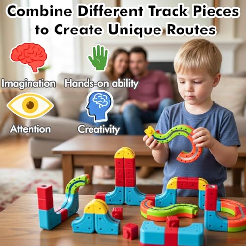 Electric Train Set, 3D Infinity Racer Train Tracks, DIY Toy Car Track, Modular Building Blocks Freely Assembled, STEM Learning Toy Fun Gifts for Kids Toddlers Boys & Girls (68pcs)