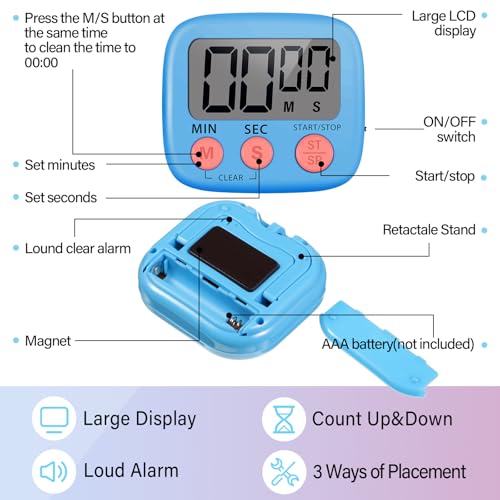 Weewooday 24 Pcs Small Digital Kitchen Timer Magnetic Back and Switch Minute Second Count up Countdown Big LCD Display Loud Alarm for Teacher Cooking Baking (Blue,Green) - color: Blue, Green