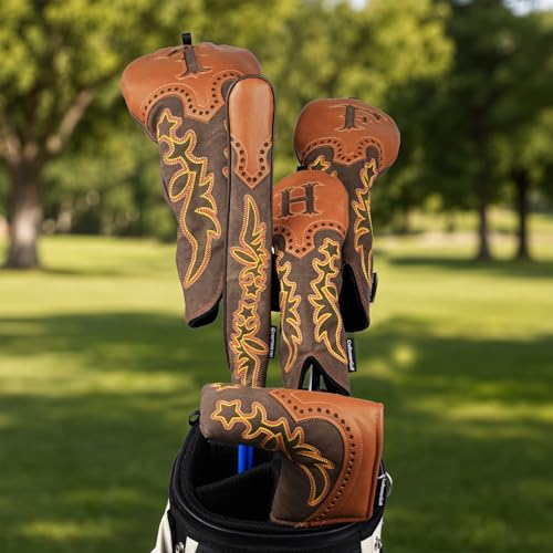 Craftsman Golf Cowboy Western Retro Brown Durable Golf Headcover Head Cover fits up to 460cc Driver for Fairway Wood Hybrids Rescue Putter Protector - style: Golf Alignment stick cover