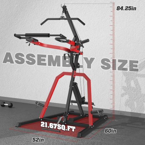 DONOW Leverage Gym Home Gym System Workout Station with LAT Pulldown | Upgraded Weight Plate Holder No Slide Off, Multi Function Squat Rack and Pulley System, US Team Service, 6 US Warehouses - color: Red