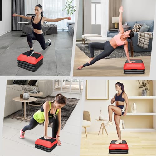 16" x 16" High Aerobic Step Aerobics Stepper Platform with 4 Risers, Exercise Workout Stepper, Home Gym Equipment, Fitness Step Platform, Adjustable Aerobic Stepper - color: Black+Red
