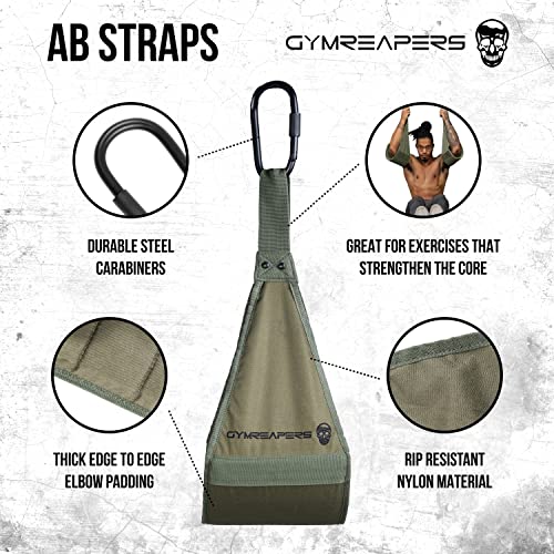 Gymreapers Hanging Ab Straps for Pull-Up Bar - Hang Bar Assist Strap & Strength Workout Equipment, Padded Adjustable Arm Supports with 2 Steel Carabiners for Leg Raises, Abdominal & Core Training - color: Ranger Green