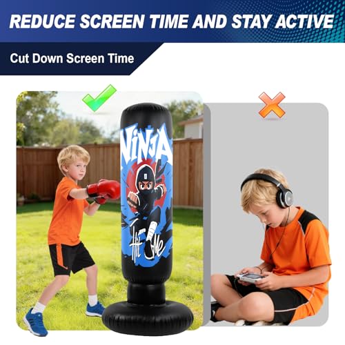 2026 Upgraded 4-in-1 Punching Bag Set Inflatable Boxing Bag, Holidays, Birthday Gifts, Kick Bag Equipment for Practice Karate, Taekwondo Punching Bag Gifts for Kid （36 Months+）