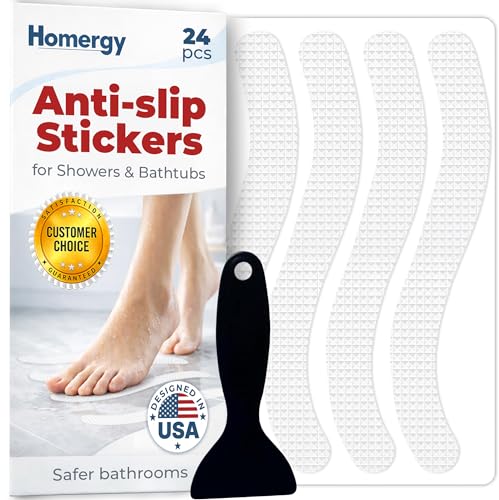 Anti-Slip Shower Stickers - Help Reduce Slipping in Bathtub & Shower, White Non-Slip Bath Strips, Strong Adhesive Bathtub Appliques Suitable for Homes with Kids, Adults & Seniors - 24 Pcs - Homergy - color: Bright White