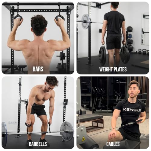 KENSUI 360 Grips Rotating Pull Up Handles, Pair | Rotating handles attach to bars, cables, bands and barbells for pull ups, rows, pulldowns and grip training