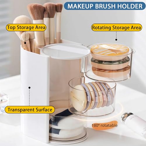Azurphoric Hair Accessories Organizer with Hair Brush Holder, Rotatable Makeup Brush Holder for Necklaces, Earring, Bracelet, Ring, Makeup Brushes, Hair Clip and Hair Accessories (White, 3-Layer) - color: White, size: 3-Layer