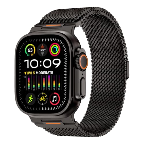 Milanese Loop Compatible with Apple Watch Ultra 3/2/1 Band 49mm 46mm 45mm 44mm 42mm, Magnetic Stainless Steel Strap Bands for iWatch Ultra SE 3/2/1 Series 11 10 9 8 7 6 5 4 3 2 1 Men, Black - color: Black
