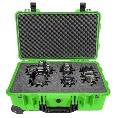 Eylar 22" Carry-On Roller Hard Case With Ragar Reconfigurable & Reusable XP Crosslink Foam, Waterproof, Shockproof For Equipment, Drones And Cameras, TSA Standard (2 Ragar Layers) (Neon Green) - color: Neon Green