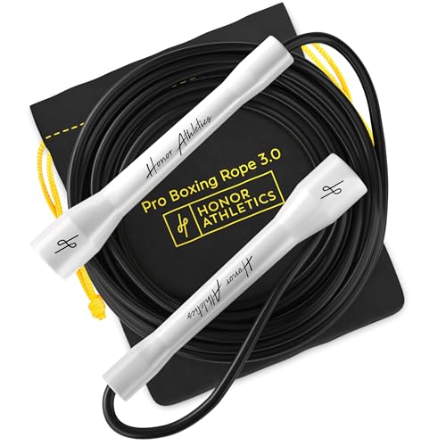 Honor Athletics | Pro Boxing Rope 3.0 | 5.3mm Jump Rope Indoor/Outdoor Adjustable For Boxing | Ultra-Durable, Non-Kinking TPU-PVC blend/Unbreakable Handles | Adjustable | Skipping Rope - color: White Handles / Black Cord