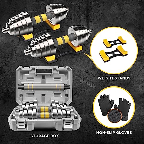 PHOEROS Adjustable Dumbbell Set - 44/66/88 LBS weights set, Dumbbell Barbell 3 in 1, Steel Dumbbells Pair with Connecting Rod for Adults Women Men Fitness Workout, Home Gym Exercise Training Equipment - color: 66lbs