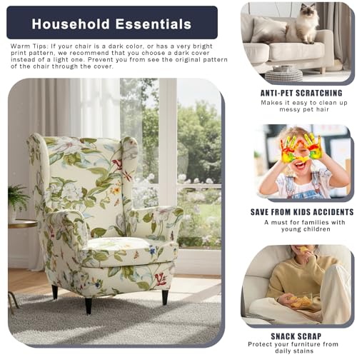 NILUOH Wingback Chair Slipcover 2 Pieces, Stretch Spandex Wingback Chair Covers Washable Slipcover for Wingback Armchairs Non-Slip Furniture Protector with Elastic Bottom for Living Room - color: 26