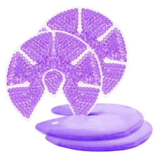 Hot/Cold Breast Gel Ice Packs Breast Cooling/Heat Pads Relief for Breastfeeding, Nursing Pain, Mastitis, Engorgement, Swelling, Plugged Ducts | Boost Milk Let-Down & Production,2 Pack (Purple) - color: Purple