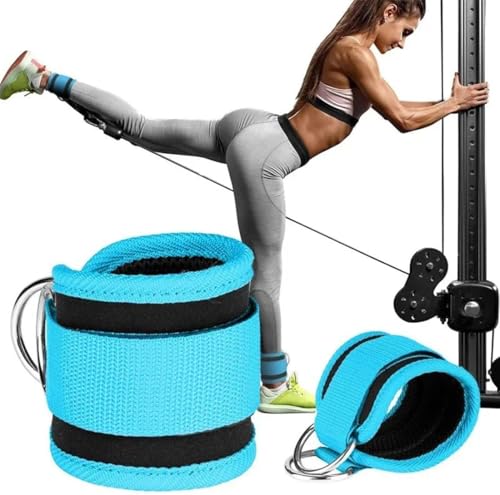 Ankle Strap Ankle Resistance Band Wrist Cuff Padded Strap Adjustable Fitness Glute Kickback D-Ring for Cable Machine Gym Foot Leg Training Brace Support 1 Pack - color: azure