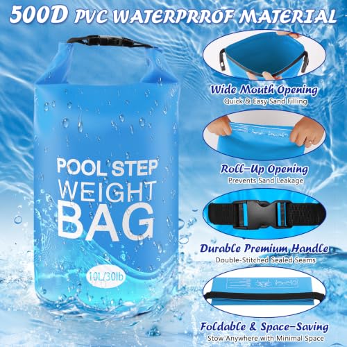 Heavy Duty Pool Ladder Weights 25 lb - 2 Pack Pool Step Sand Bags for Above Ground Pools, Waterproof 500D PVC, Tear-Resistant Pool Stair Stabilizer to Prevent Floating, Sky Blue - color: Sky Blue, size: 30 lb