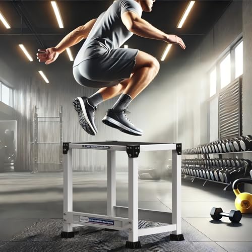 GanFindX Steel Plyo Box 18 Inch, Metal Jump Box for Home Gym Training | Plyometric Jump Box with 17*13" Anti-Slip Surface, Strength Training Step Box for Agility, Cardio,Fitness, White