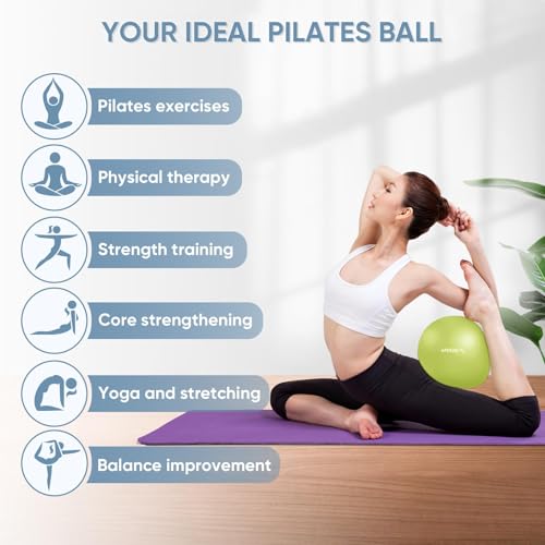 APEXUP 9 Inch Pilates Ball Small Exercise Ball for Yoga, Fitness, Balance, Core Workout, Physical Therapy - color: Green