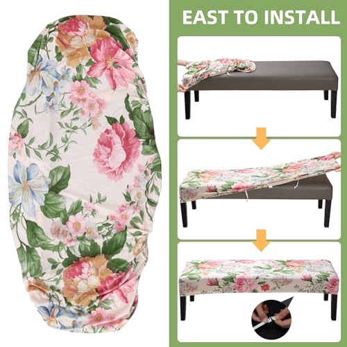 Fuloon Stretch Bench Cover, Anti-Dust Removable Dining Bench Slipcover Washable Seat Cushion Protector for Bedroom, Kitchen, Hotel, Banquet, Peony Flower - color: Flower Peony