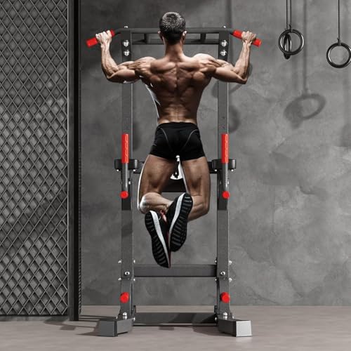 soges Power Tower Pull Up Bar Dip Station, All in One Free Standing Pull Up Bar for Home Gym with 7-Level Height Adjustable, Multi-Function Power Racks Strength Training Equipment, 330 lbs Capacity - color: Black
