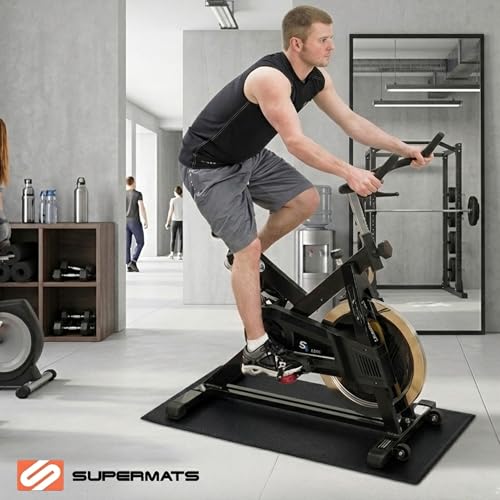 SuperMats Heavy Duty Equipment Non-Slip Mat 20GS | 24" × 46" – Fits indoor cycles, spin bikes, upright bikes, stationary bikes, steppers, and mini ellipticals. - color: Black