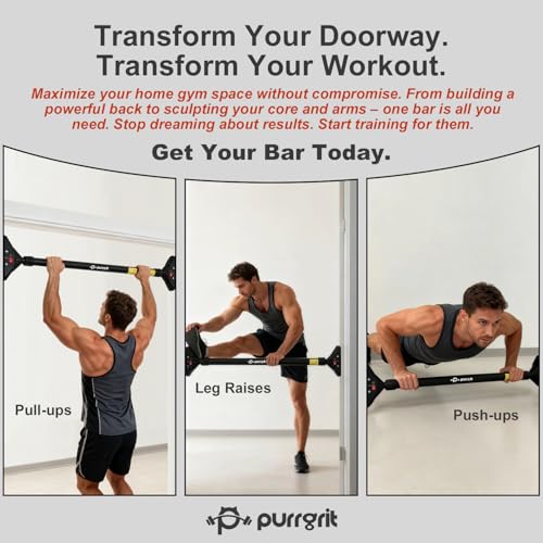 Adjustable Doorway Pull Up Bar No-Screw 440lbs | Fits 29.1-37.4in (74-95cm) door frames with 360° lock & foam pads + 2 spare pads. Home chin-up - color: Burgundy