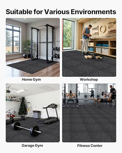 VEVOR 0.56Inch 48sq.ft 12 Tiles Gym Flooring for Home Gym, Rubber Top with High Density EVA Foam, 24 x 24In Gym Floor Exercise Equipment Mats, Interlocking Gym Mats, Puzzle Workout Mats, Black & Gray | Rubber Top with High Density EVA Foam, Lightweight Gy