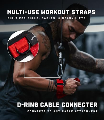 Gymreapers GripLink Lifting Straps – Heavy Duty D-Ring Weight Lifting Wrist Straps with Anti-Slip Silicone Grip Beads, Adjustable Support for Deadlifts, Powerlifting, Cable Machines & Gym Training - color: Red