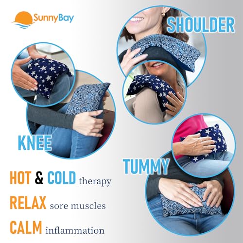 SunnyBay Small Microwave Heating Pad, Microwavable Versatile Cold/Heated Neck and Shoulder Wrap for Back Pain and More, Moist Heat Cotton-Fleece Pad, 6x11 Inches, Blue Star and Royal Flower, Pack of 2 - color: Pack of 2 - Blue Star and Royal Flower