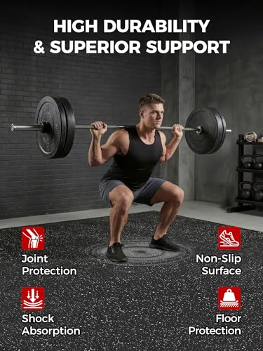 0.56" Rubber Top Gym Flooring, 24 Tiles 96 Sq Ft Heavy Duty Interlocking Gym Mats for Home Gym, Non-Slip High Density EVA Foam Workout Mat, Protect Floors from Weights, 24x24in, Black/White - color: Black/White, size: 24 Tiles (96 Sq Ft )