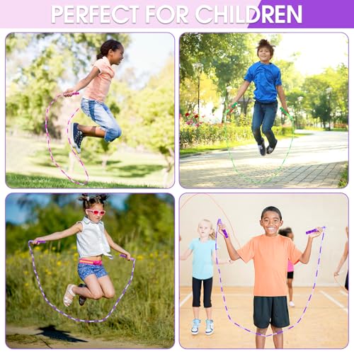 Jump Rope for Kids, 9 Ft Adjustable Jump Ropes for 4 5 6 7 8 10 12, Segmented Soft Beaded Jumping Rope Age 8-12, Tangle Free Skipping Rope for Women Man Fitness Weight Loss - color: Green, Purple, Pink