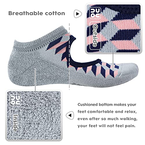 unenow Non Slip Grip Yoga Socks for Women with Cushion for Pilates, Barre, Home - color: 4 Pairs Grids-green/Blue/Pink/Lake Blue