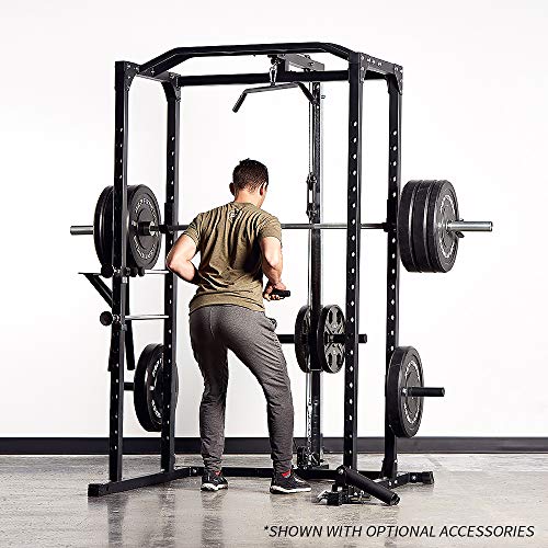 REP Fitness PR-1100 Power Rack - 700 lbs Rated Lifting Cage for Weight Training - color: Black, style: Power Rack + Dip Attachment + Lat Pulldown + Landmine Attachment