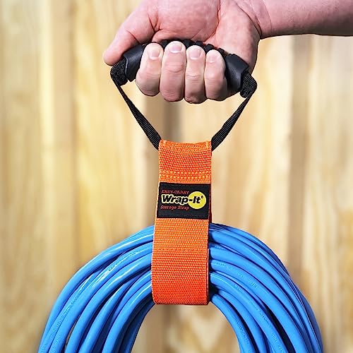 Easy-Carry Wrap-It Storage Straps - 17" (2-Pack) Blaze Orange | Heavy-Duty Hook and Loop Cord Carrying Strap, Hanger, and Organizer with Handle for Pool Hoses, Garden Hoses, Cords, Cables - color: Blaze Orange, size: 17" (2 Pack)