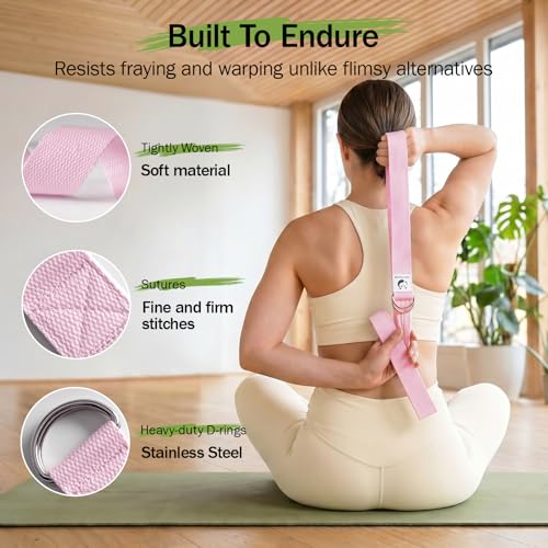 Slim Panda Yoga Strap for Stretching,Cotton Yoga Strap with Adjustable D-Ring Buckle,Non-Elastic Yoga Belt for Pilates,Gym Workouts,Physical Therapy,Improve Flexibility - color: Light Pink, size: 8 Feet