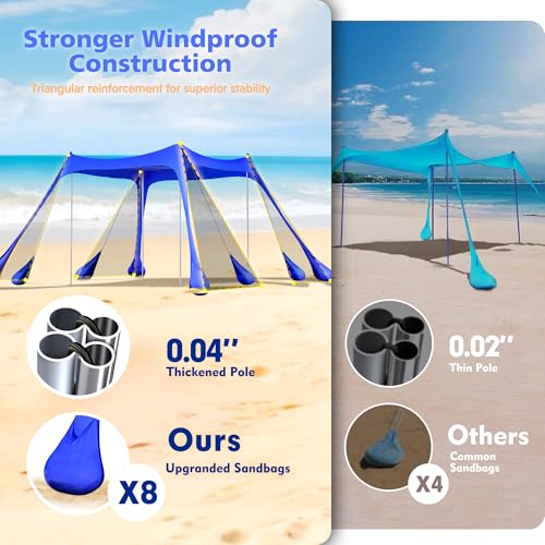 2PM SPORTS Beach Tent Sun Shelter 10x10 FT - UPF 50+ UV Protection, 8 Sandbags, Easy Setup, Portable Beach Shade Canopy for Family Picnic Camping Travel - color: Navy blue
