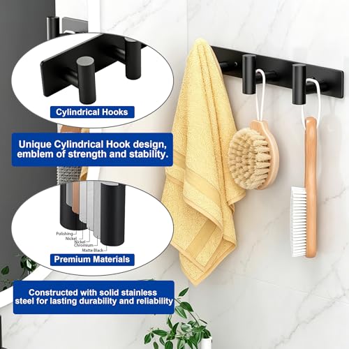 Matte Black Coat Rack Wall Mount - 3 Hooks, Heavy Duty Stainless Steel Wall Hooks for Towels, Coats, Robes, Bags, Hats, Keys, Wall Coat Hanger for Bathroom, Entryway, Kitchen, Hotel, Bedroom, Office - color: Matte Black, size: “T“ Shape 3 Hooks 1 Pack