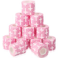 Geiserailie 12 Pack Christian Athletic Tapes 2 Inch x 5 Yards Self Adhesive Bandages Sports Wraps Breathable Elastic Wrap Non Woven Bandage for Wrist, Ankle, Baseball Football(Pink) - color: Pink