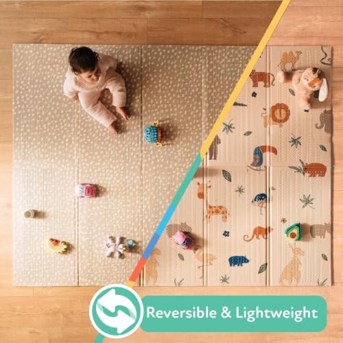 Nuby Reversible Baby Floor Mat, 77" x 58" - Foldable and Lightweight Baby Play Mat for Floor - Easy Storage and Travel - Safari - style: Safari