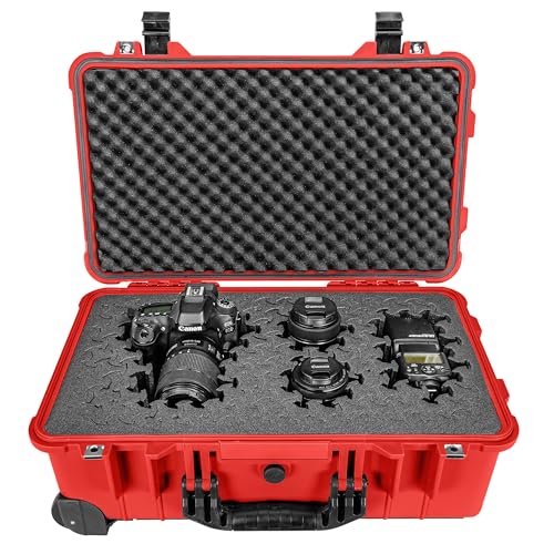 Eylar 22" Carry-On Roller Hard Case With Ragar Reconfigurable & Reusable XP Crosslink Foam, Waterproof, Shockproof For Equipment, Drones And Cameras, TSA Standard (2 Ragar Layers) (Red) - color: Red