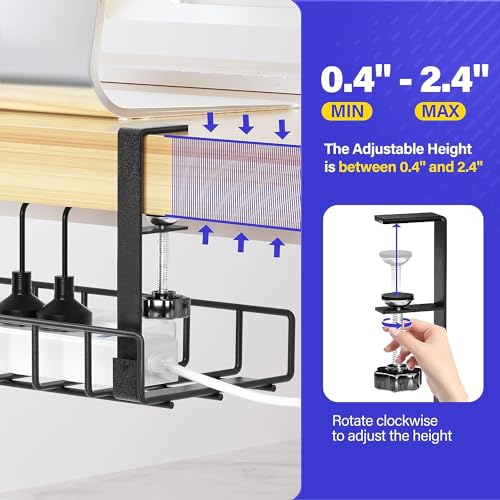 Under Desk Cable Management Tray, Xpatee Upgraded Wire Management No Drill No Screws, Cable Tray with Clamp for Wire Organizers, Computer Cord Rack for Office, Home - No Damage to Desk Black - color: Black