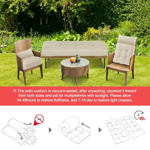 Chunful Set of 5 Outdoor Bench Cushions Set 44 x 19 Inch Tufted Waterproof Patio Furniture Seat Pad with Throw Pillows Loveseat Cushion for Square Settee Indoor Sofa Wicker Couch (Beige White) - color: Beige White