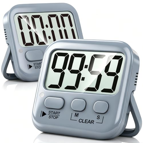 Antonki 2 Pack Digital Timer for Kids, Magnetic Countdown Kitchen Timers for Cooking, Egg, Classroom, Teacher, Exercise, Study, Oven - Battery Included - color: Space Grey