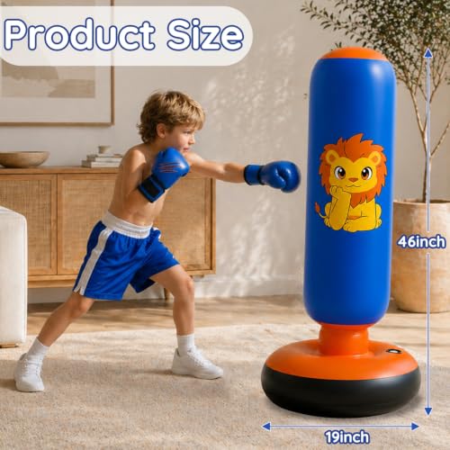 Inflatable Punching Bag for Kids with Boxing Gloves | 46 Inch, Stable Inflatable Boxing Bag, For Ages 3–6, Gifts for Toddler Boys and Girls, For Karate and Taekwondo