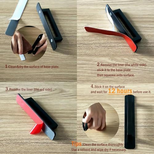 12 Pack 5 Inch 128 mm Self-Adhesive Matte Black Round Cabinet Handles with Base Plate Aluminum Cabinet Pulls for Sliding Door Charcuterie Board Black Drawer Handles Drill&Punch Free - color: RoundBlack 3M, size: 5 Inch