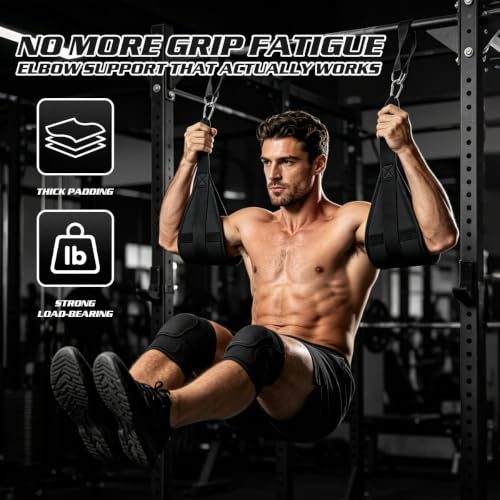 Hanging Ab Straps for Pull Up Bar, Heavy Duty Anti-Tear Abdominal Exercise Straps for Core Strength Training, Leg Raises, Knee Raises - Home Gym Abs Equipment with 2 Steel Carabiners, 2 Pack