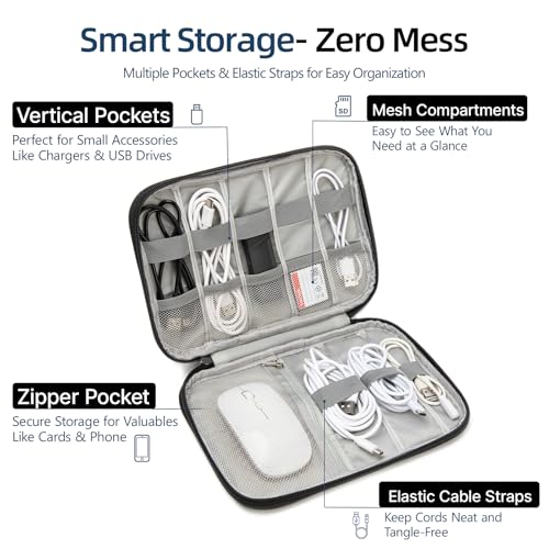 Electronics Organizer Travel Case - Water-Resistant Tech Bag for Cables, Chargers & Cord Management - Small Portable Pouch for Travel Accessories, Gear Bag for Airplane & Business - color: black, size: S