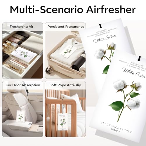 MYARO 12 Packs Scent Sachets for Closet Clothes Storage - White Cotton Fragrance Long Lasting Home Air Freshener Odor Deodorizer - color: White Cotton