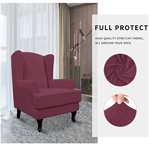 Easy-Going Stretch Wingback Chair Sofa Slipcover 2-Piece Sofa Cover Furniture Protector Couch Soft with Elastic Bottom, Spandex Jacquard Fabric Small Checks ASH Rose - color: Ash Rose